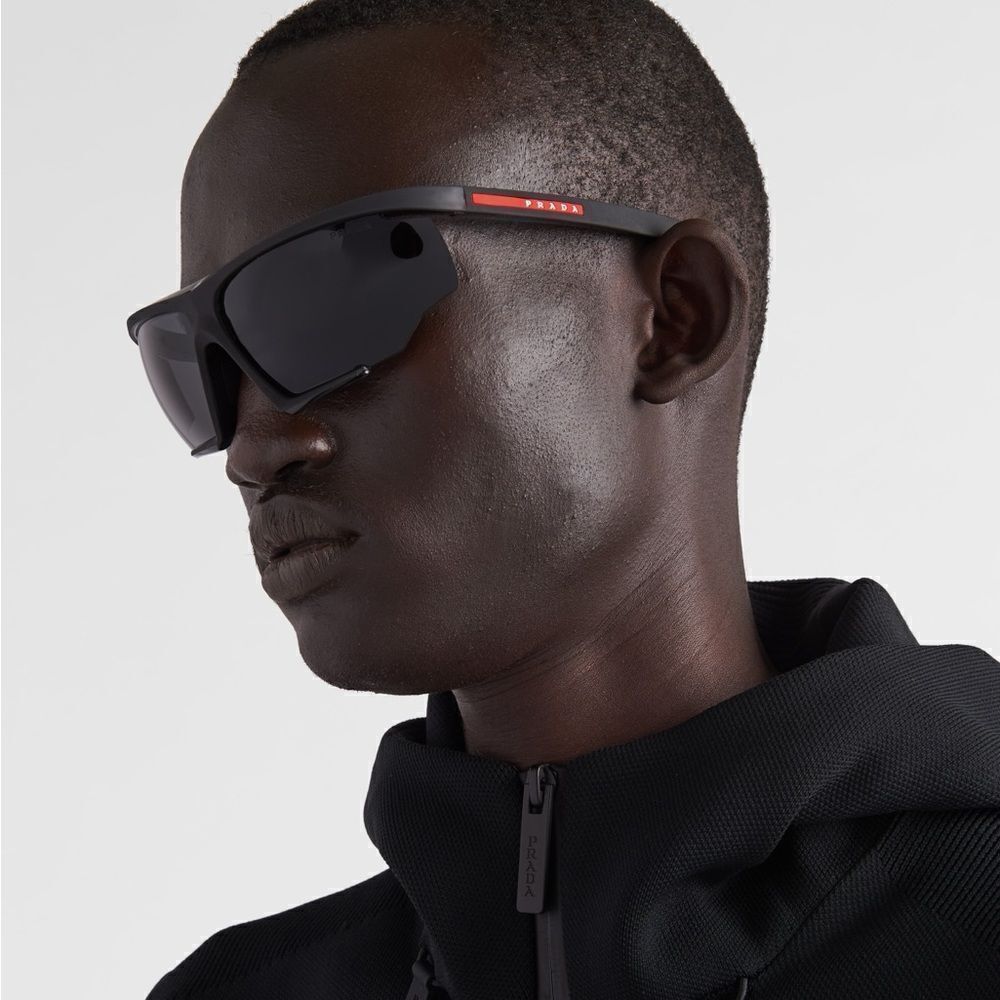 PRADA Sunglasses Sport PS07YS DG006F Black/Black Rubber/Dark Grey NEW